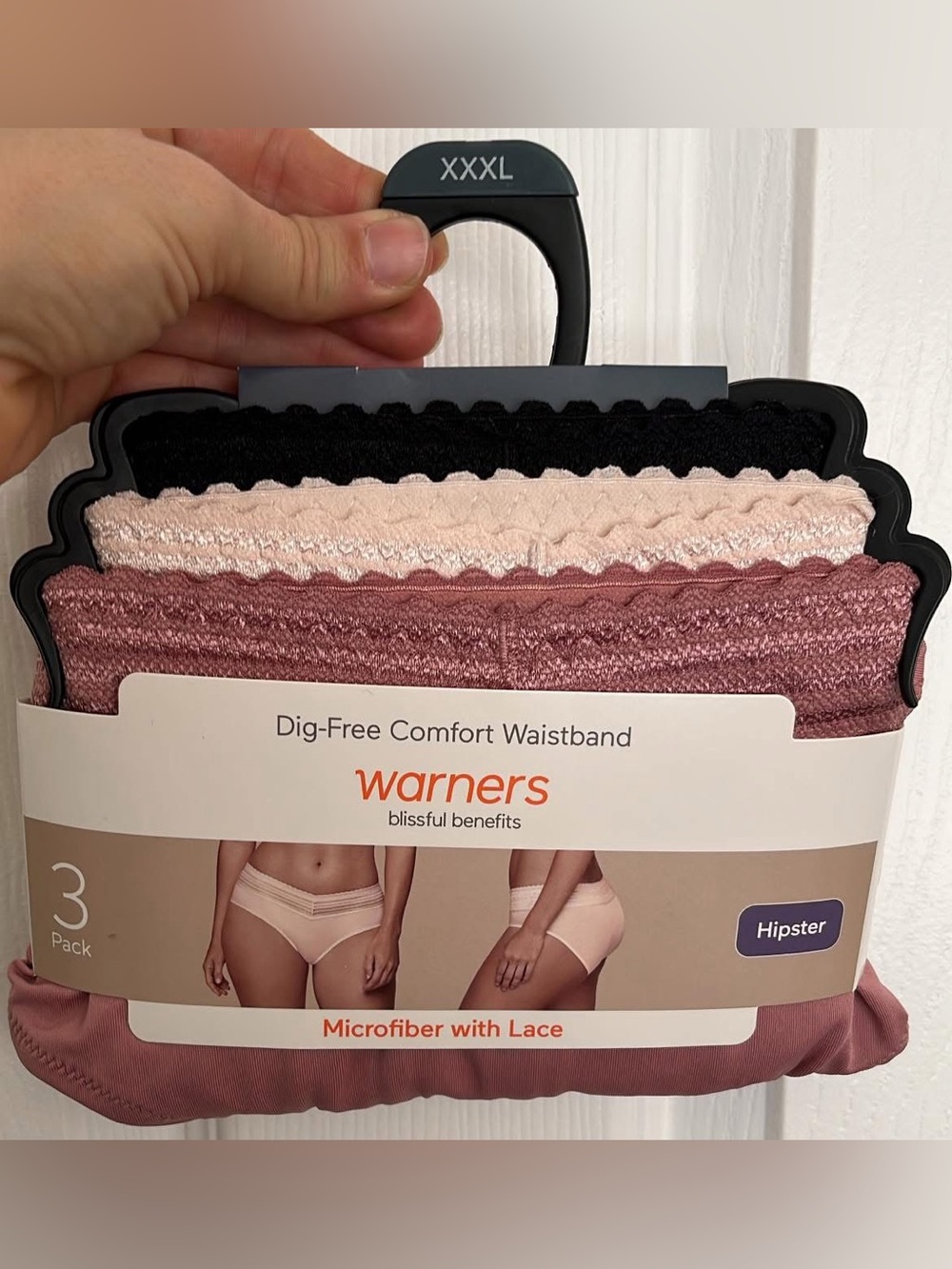Warners Women's 3-Pack Hipster Panties - Black, Blush, Dusty Rose